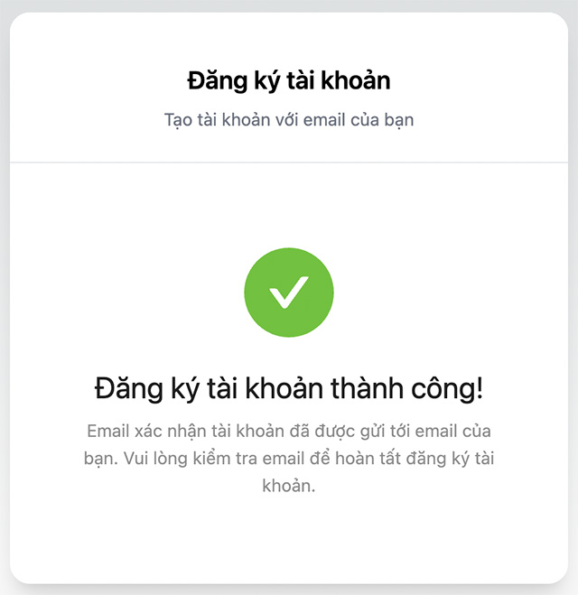 Đăng ký tài khoản thành công