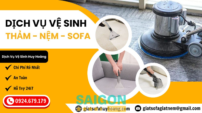 Dịch vụ vệ sinh Huy Hoàng chuyên giặt thảm, rèm và sofa