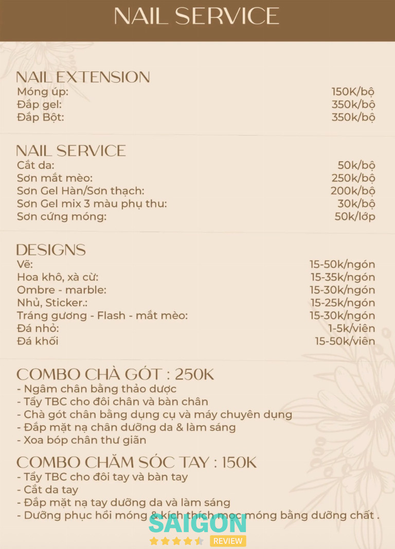 Bảng giá dịch vụ nail tại lisa Sài Gòn