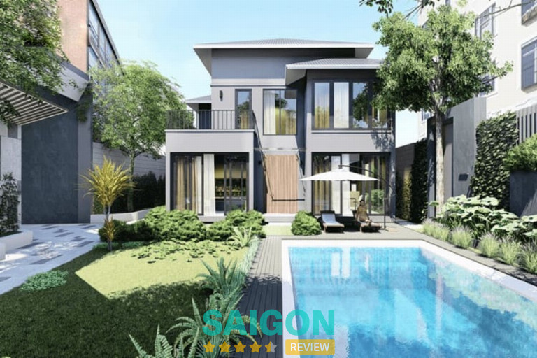 Mẫu biệt thự nhà vườn 2 tầng có bể bơi tiện nghi, gần gũi với thiên nhiên (Nguồn: Internet)